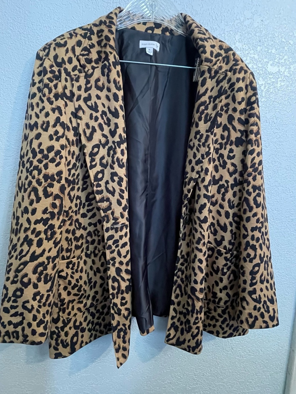 Susan graver  Leopard Print Blazer Jacket - Brown/Black XL